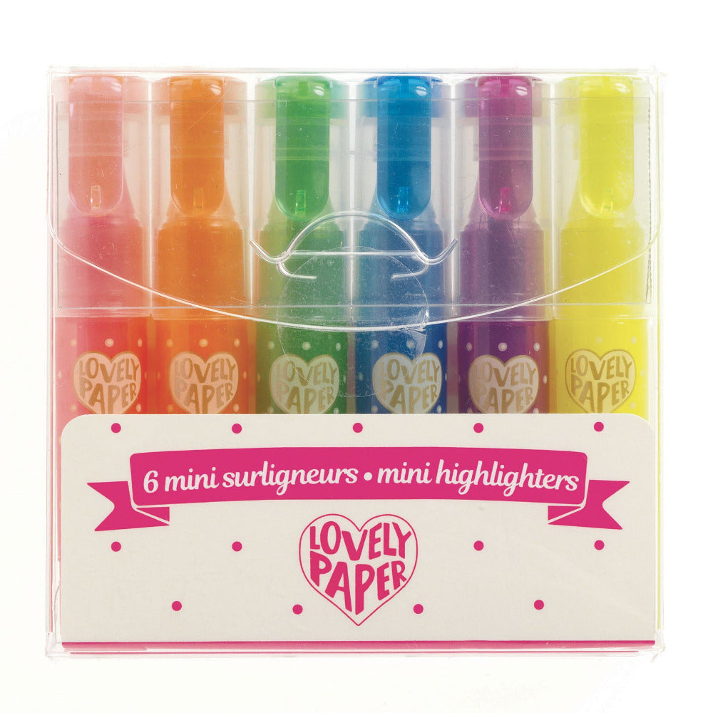 Ein Set mit 6 Mini-Textmarkern, perfekt für Notizen und zum Hervorheben von Textpassagen.  Inhalt: 6 Mini-Textmarker (rosa, lila, orange, gelb, grün und blau) Höhe des Textmarkers: 8 cm.