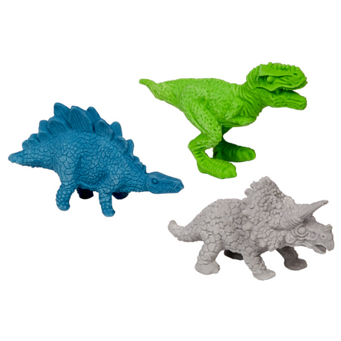Drei coole Dinosaurier-Radiergummis im Set. Zum Spielen und ausradieren. Maße/ Gewicht/ Inhalt: Verpackung ca. 7 x 9 x 3 cm Verarbeitung: Aus Kunststoff.