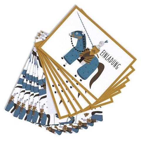 Da werden sich eure Freunde freuen. Coole Einladungskarten mit einheitlichen Ritter-Motiven.