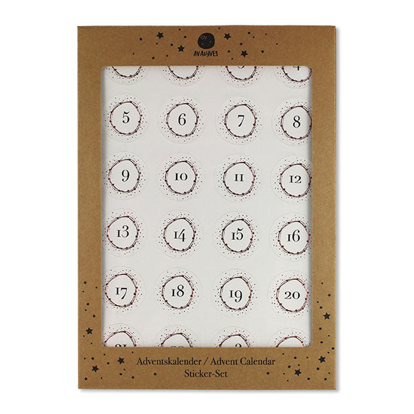 Bastle dir deinen eigenen Adventskalender mit dem Sticker Set von Ava & Yves.  Verpacke 24 kleine Überraschungen in den hübschen Geschenktütchen von Ava & Yves und beklebe sie mit den 24 passenden Stickern - fertig ist der eigene Kalender!