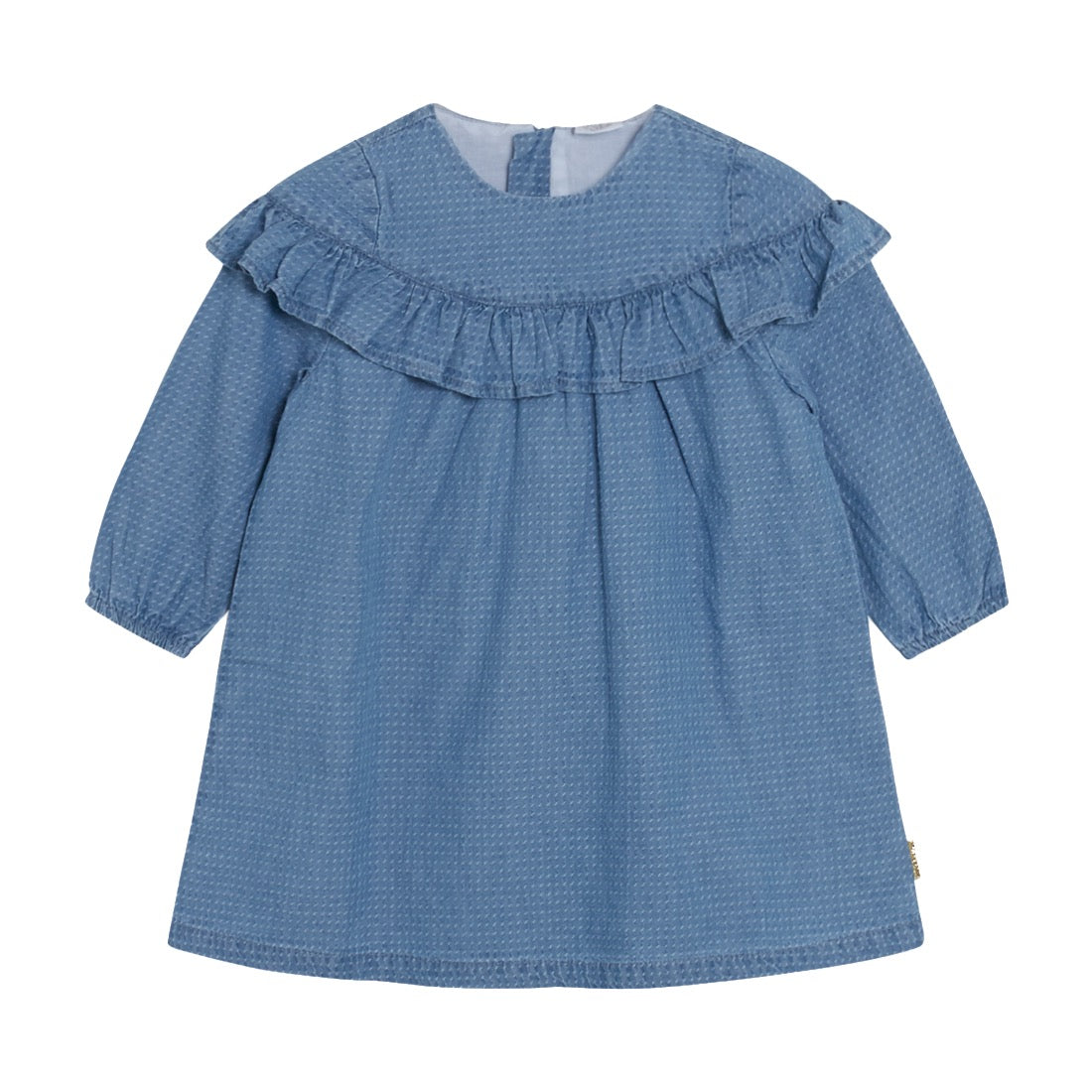 Das Kleid von Hust & Claire aus Baumwolle im schönen Denimlook. Es hat Rüschchen an der Brust und eine Knopfleiste am Rücken. Ein Kleid für jeden Tag, aber auch für besondere Anlässe. Lässt sich vielseitig kombinieren. Material: 100% Baumwolle