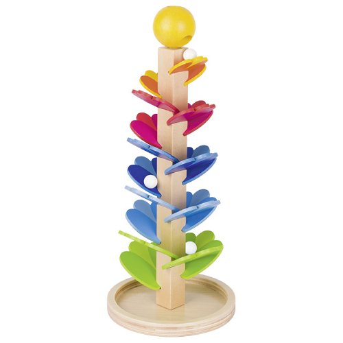 Stilvolles Murmelspiel. Spiralförmig kullern die Murmeln den Turm hinunter und erzeugen dabei angenehme Klänge.  Artikelmaß: 38 cm Gewicht (per Stück): 0,7 kg Anzahl-Teile: 4 Altersempfehlung: 3+ Material: Holz, Glas