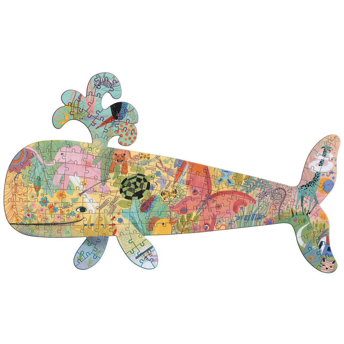 Der Puzz'Art Whale ist ein Puzzle aus 150 Teilen. In einem neuen Format ohne Ecken oder Ränder wird die gesamte Kunst des Puzzles durcheinander gebracht. Das Kind entdeckt durch diese große durchbrochene Silhouette einen Wal, in dem eine imaginäre Welt schwebt.