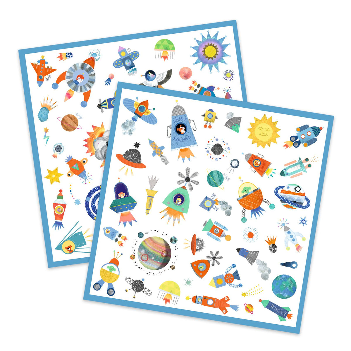 Ein Täschchen mit 160 Stickern zum Thema Weltraum: Raketen, Astronauten, Planeten, Sterne... Für jeden Geschmack ist etwas dabei! Das Kind klebt die zahlreichen Sticker nach Wunsch auf und erschafft schöne Szenen oder nutzt sie als Dekoration für andere Objekte!Inhalt: 160 Papiersticker.