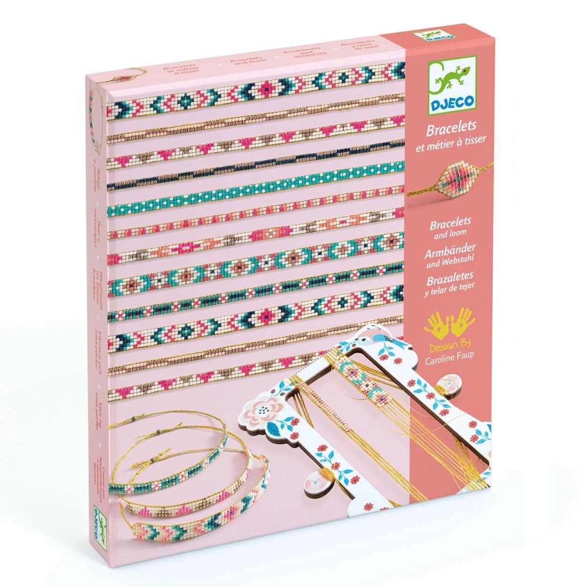 Armbänder und Webstuhl zum selber basteln von Djeco Mit dem Webstuhl lassen sich ganz einfach wundervolle Freundschaftsbänder anfertigen.  Ein Set mit Perlen, um hübsche Armbänder mit Hilfe eines Webrahmens kreieren! Nach der Schritt-für-Schritt-Anleitung und den Vorlagen webt das Kind mit den kleinen bunten Perlen auf dem Webrahmen Dutzende von Armbändern für sich selbst oder zum Verschenken.