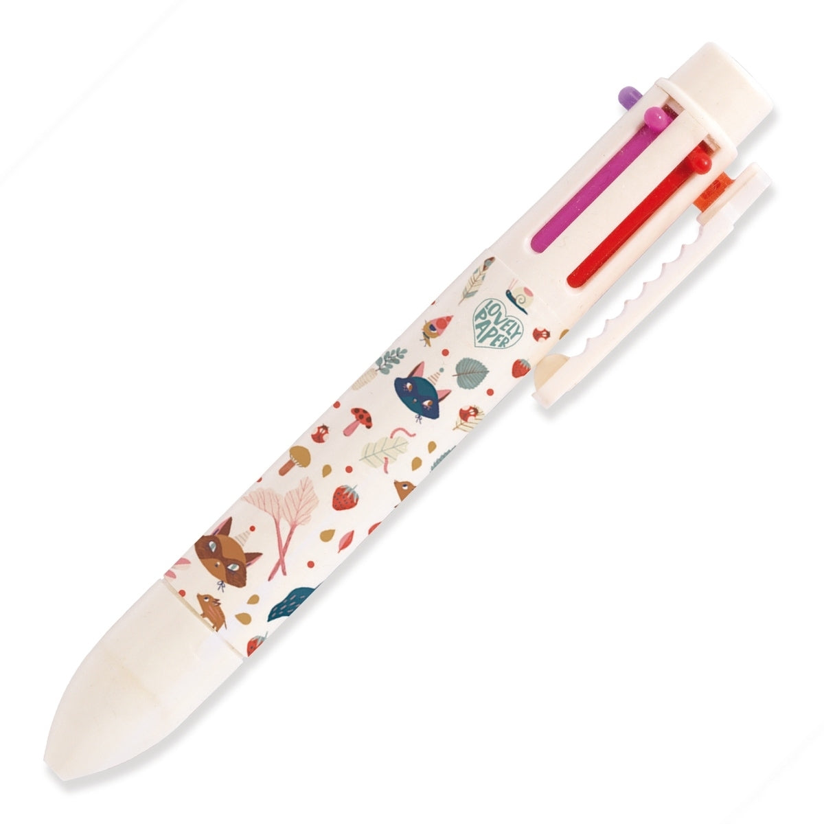 er hübsche Stift mit den 6 Mienen&nbsp;von Djeco&nbsp;macht die Welt mit einem Schlag bunter!

Der Stift hat innen dieselben Farben, das Außendesign gestaltet sich unterschiedlich.

Gelstift mit 6 Farben: Rot, Rosa, Violet, Blau, Grün, Orange.
Clip zum Befestigen am Heft. 