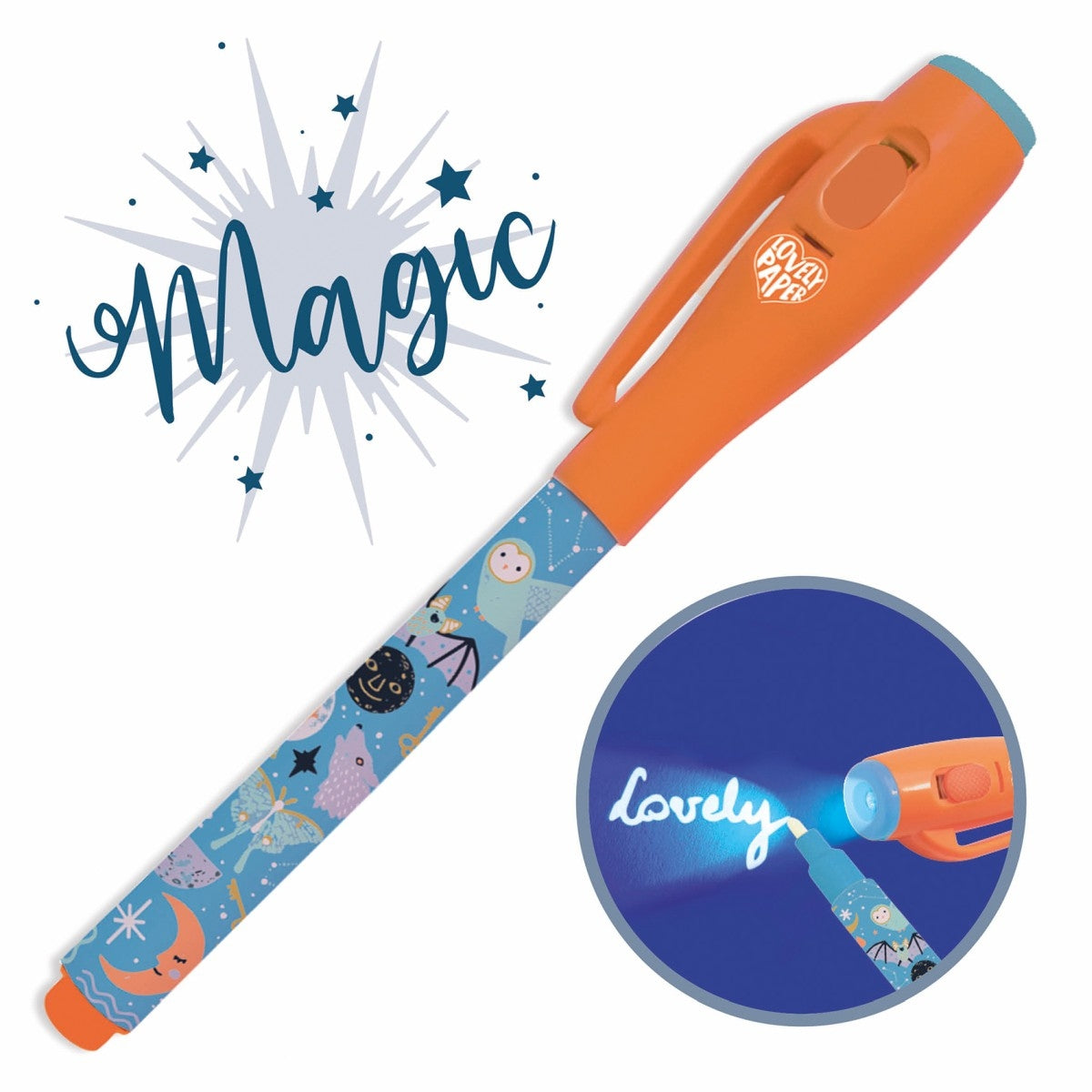 Magischer Zauberstift nur mit UV-Licht-sichtbar hellblau-orange