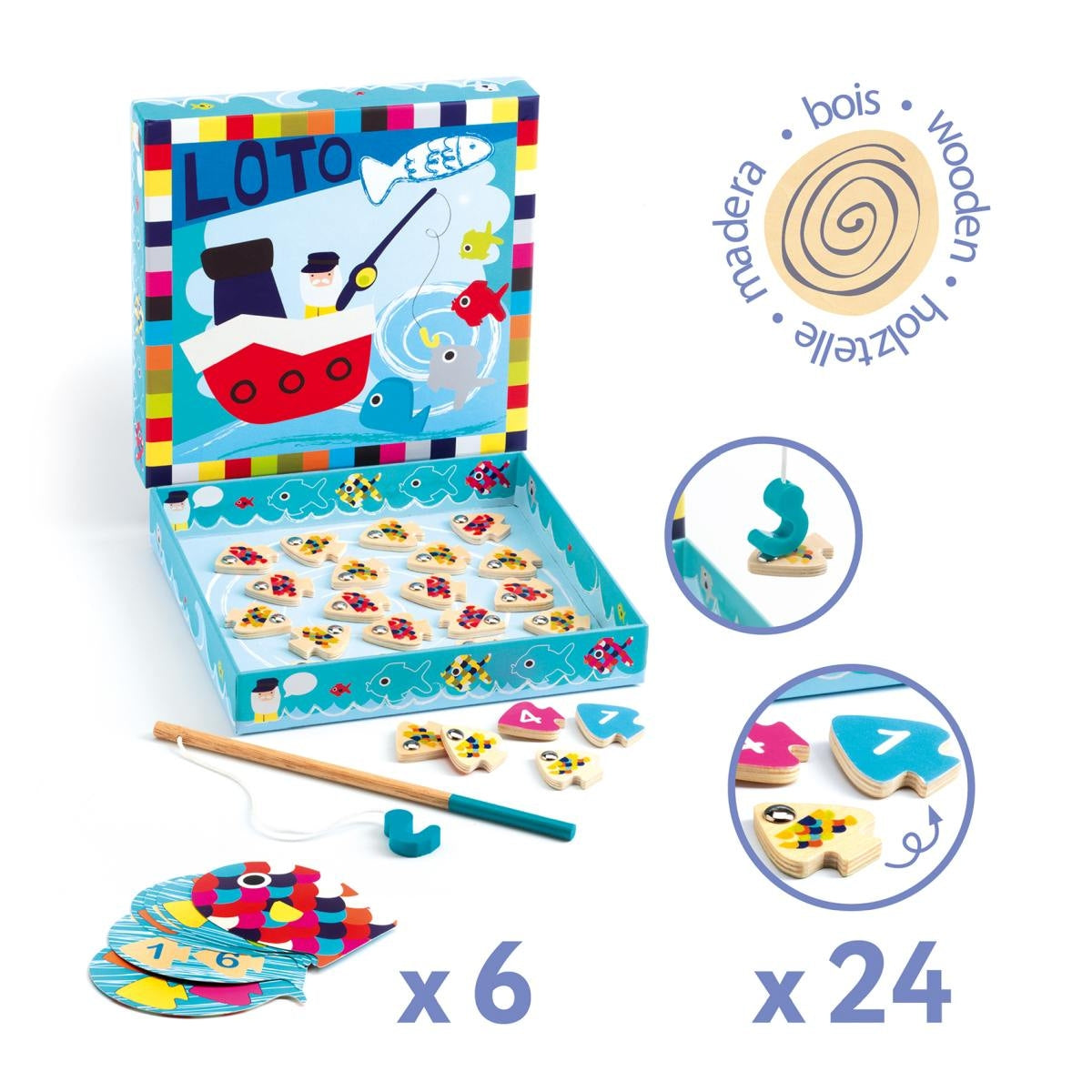 Navy Loto ist ein lustiges Lotto- und Angelspiel in einem! Jeder Spieler legt eine Karte vor sich ab, auf der die kleinen Fische abgebildet sind, die geangelt werden müssen.