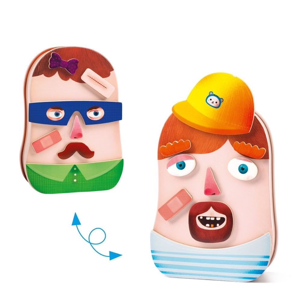 Auf der bunten Metallbox sind zwei Gesichter aufgedruckt, die man mit den 51 Magneten ganz nach Lust und Laune gestalten kann. Eine tolle Geschenkidee für Kinder ab 3 Jahren. Eine Metall-Box ist auf Ober- und Unterseite mit je einem Gesicht bemalt. Aber was ist das? Den Gesichtern fehlen Augen, Mund und Nase! Die Möglichkeiten sind zahlreich! Ein Spiel, das nicht nur Spaß macht, sondern Kreativität und Koordination fördert und ein Gefühl für Proportionen vermittelt. 