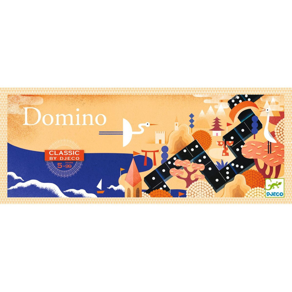 Der DJECO Spieleklassiker Domino ist ein beliebtes Spiel in vielen Ländern der Erde. Von 5 - 99 Jahre finden begeisterte Spieler Freude daran Ihren Dominosteine strategisch zu platzieren.