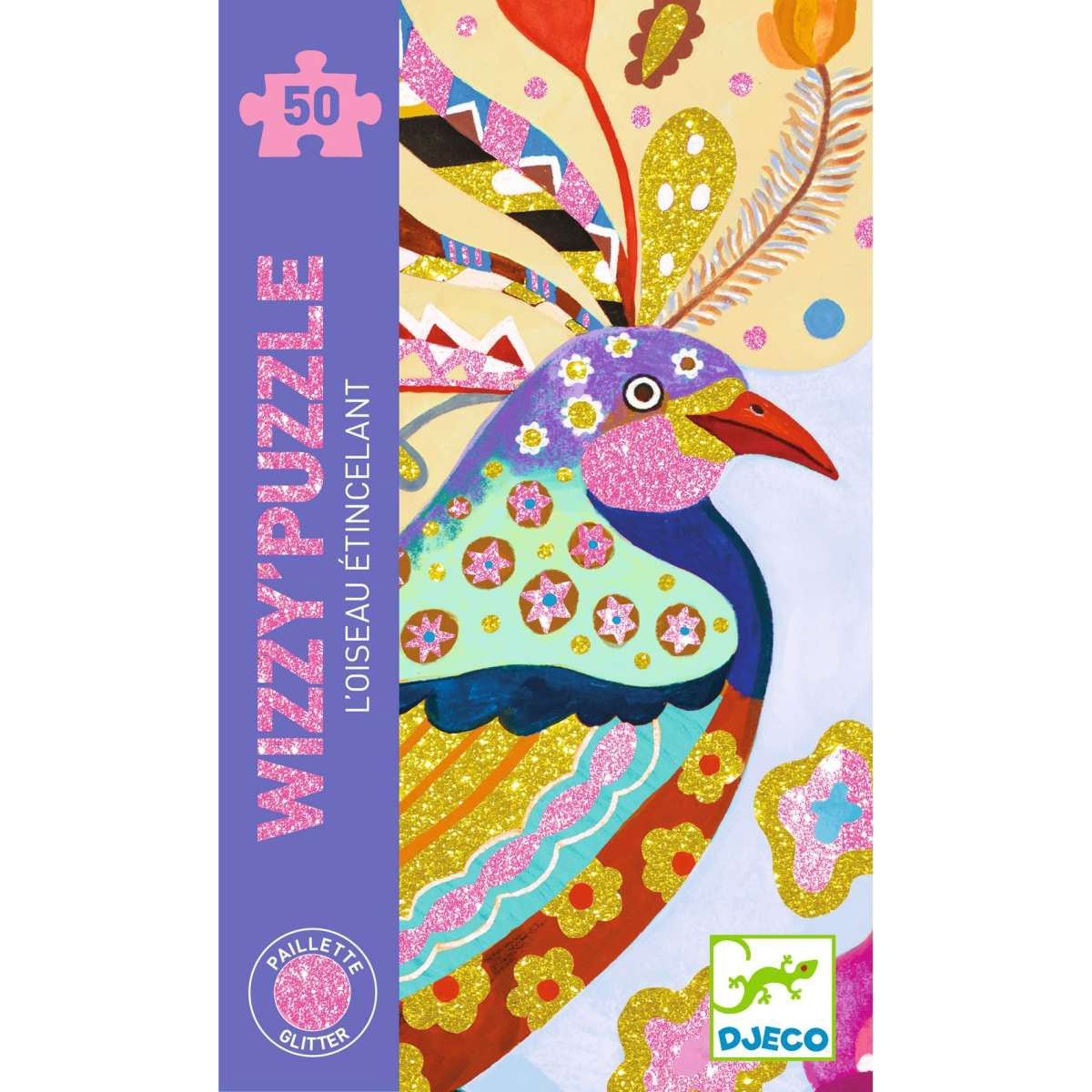 Wizzy'Puzzle von Djeco  Ein Puzzle mit 50 Teilen, um der Puzzle-Tradition neuen Schwung zu geben!  Mit Glitzerfarben bedruckt, die glitzern und funkeln!