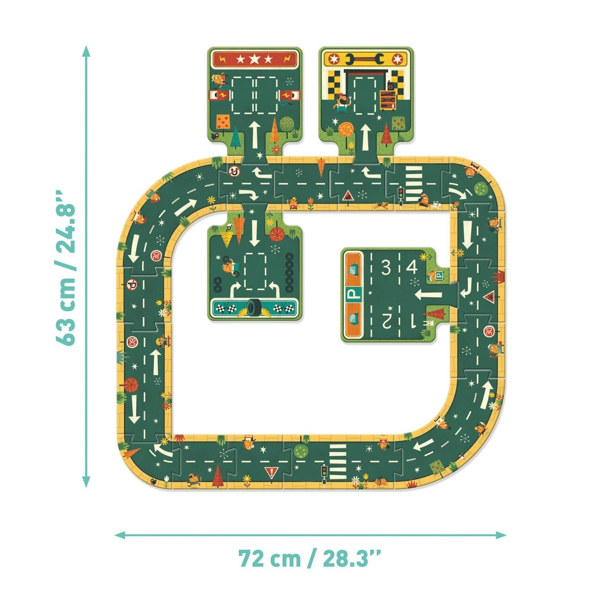 Genial ist dieses doppelt nutzbare Straßenpuzzle von Djeco. Dieses schöne Pop to play Straßen können wie ein Puzzle erbaut werden. Danach geht's ans Spielen! Hier können Kinder Autos nehmen die sie bereits haben und nach Lust und Laune herumfahren