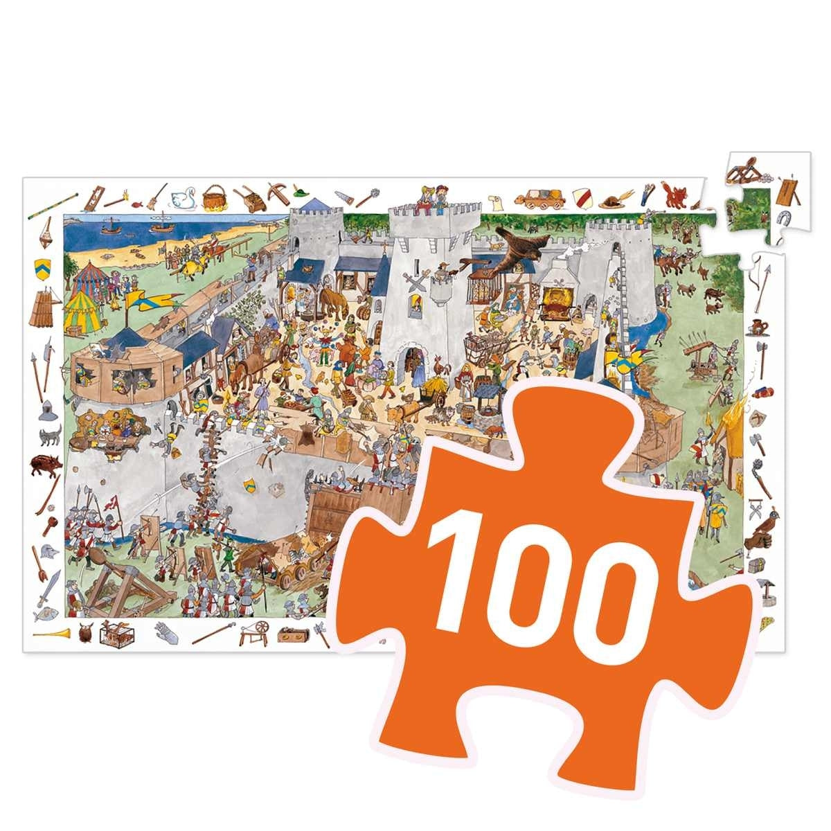Ein doppelter Knobelspaß für Ritter-Fans ab 5 Jahren. Aus 100 Teilen lässt sich eine tolle Ritterburg zusammensetzen - und was sich da alles tummelt! Am Rand sind Bildausschnitte abgebildet, die im Hauptmotiv wiedergefunden werden sollen. Eine tolle Beschäftigung für dich und deine Freunde - wer findet den kleinen Helm zuerst?