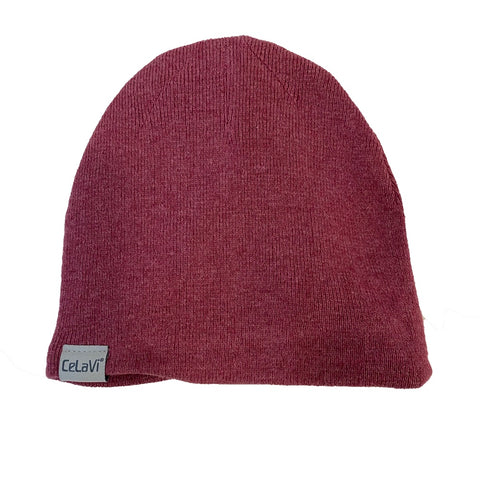 Strickmütze gefüttert mit Jersey | Weinrot | CeLaVi