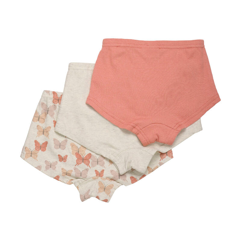 Die tollen gemütlichen Panties gibt es wieder in der praktischen 3er Packung. Es sind 3 verschiedene Panties, eine ist beige, die andere rosa und eine hat wunderschöne Schmetterlinge aufgedruckt.