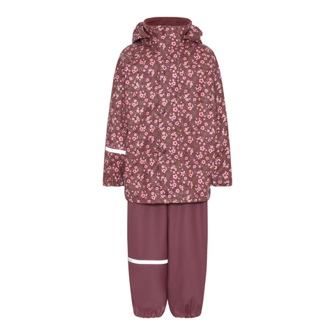 Regenbekleidung-Set RECYCLE Blumenprint Rose Brown | CeLaVi