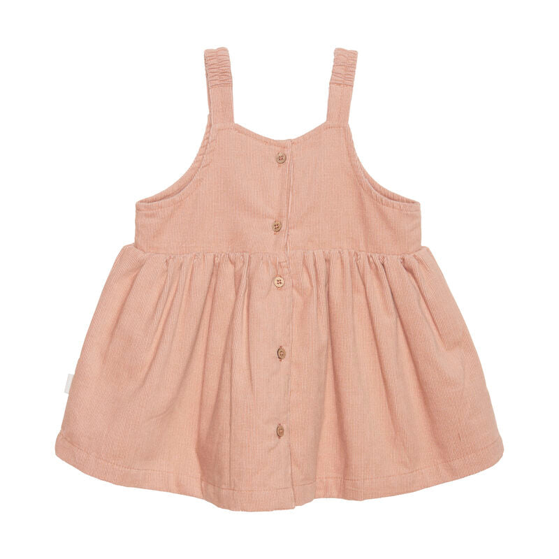 Das Kleid hat auf der Rückseite kleine, feine Knöpfe. Es hat Träger und an der Brust eine Raffung. Es ist aus weichem Kord. Ein tolles Kleid für besondere Anlässe oder auch als Babygeschenk.