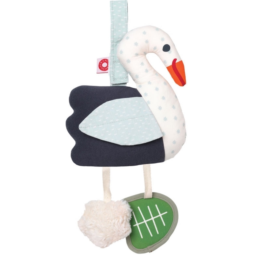 Aktivity Toy Babyspielzeug Schwan Filippa lässt sich mit dem Klettverschluss am Kopf ganz praktisch befestigen am Kinderwagen, Babyschale oder Spielbogen. mit Spiegel