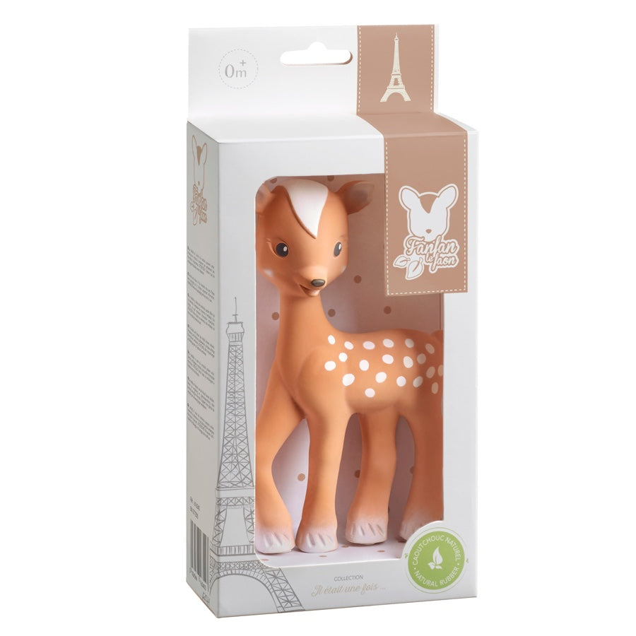 Fanfan das kleine Rehkitz - Ein Spielzeug für Babys aus Naturkautschuk. Als Willkommensgruß und Talisman zur Geburt ist Fanfan das kleine Rehkitz ideal.  Es regt alle Sinne der Neugeborenen an und beruhigt, wenn die ersten Zähnchen kommen.