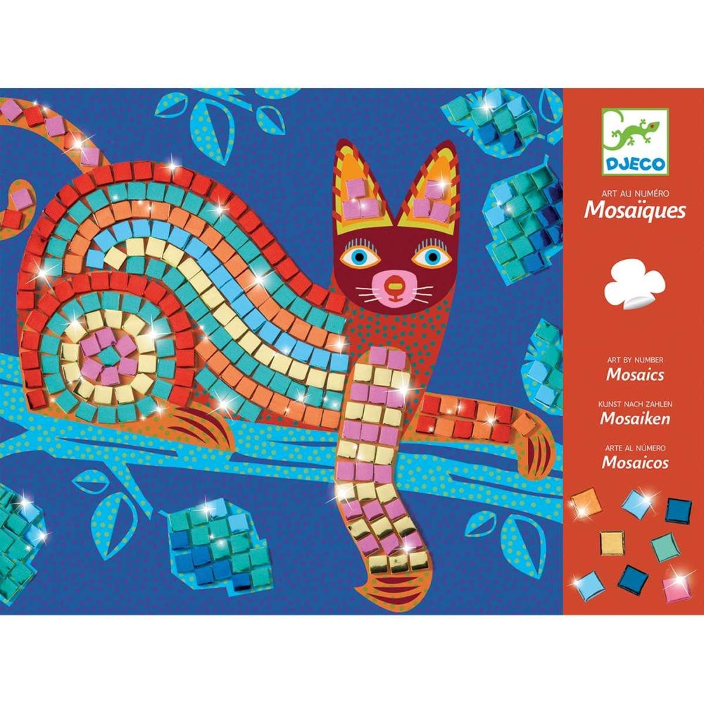 Zwei Motive, eine mexikanische Katze und eine Schildkröte, werden mit metallisierenden Mosaik-Steinen aus Moosgummi besetzt. Dabei kann man sich entweder an den Nummern orientieren, damit das Ergebnis so aussieht wie auf der Anleitung, oder alleine kreativ werden. Die Ausdauer macht sich in jedem Fall bezahlt, denn die Ergebnisse sehen einfach toll aus!