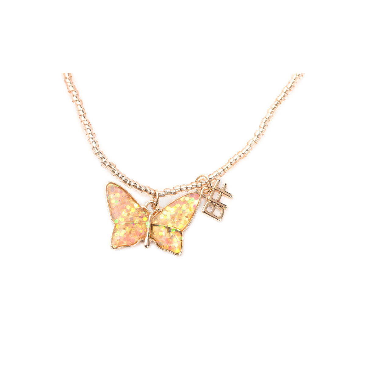Schmetterlings-Halsketten für beste Freundinnen! Dieses 2er-Set besteht aus klaren, schillernden Perlen mit Schmetterlingen und BFF-Anhängern! Dieses Set ist das perfekte Geschenk für beste Freundinnen oder Geschwister!