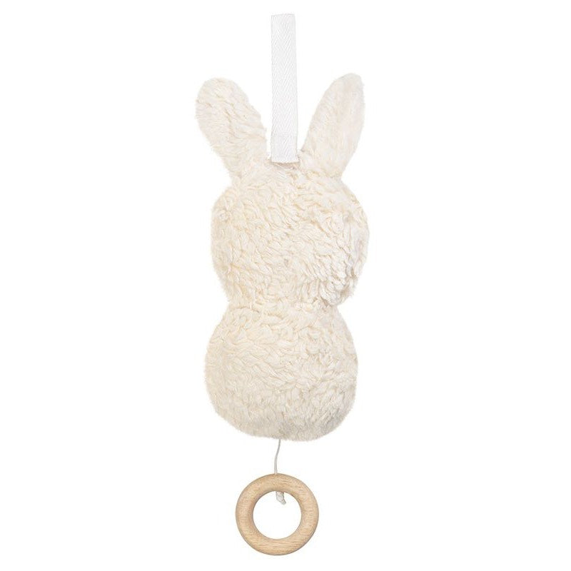 Häschen Aura ist eine besonders liebevolle Spieluhr zum Beruhigen Ihres Babys. Zieht man an dem kleinen Apfel, erklingt Schuberts Wiegenlied. Die kleine Schlaufe mit Klettverschluss ermöglicht die einfache Befestigung an Spielbogen, Bettchen oder Kinderwagen.