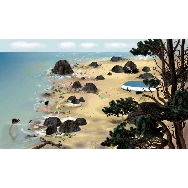 Endlich ist der Sommer da! Und Kalles und Elsas lang ersehnter Tag am Meer. Die Wellen glitzern, der Sand ist zuckerig weich. Sie haben zum Glück an alles gedacht: Den Delfin zum Aufblasen, den Sonnenschirm, Saft, Proviant und … das Allerwichtigste: Schaufeln! Also los! Das Loch am Strand wird immer tiefer und größer und mit ihm das Abenteuer.