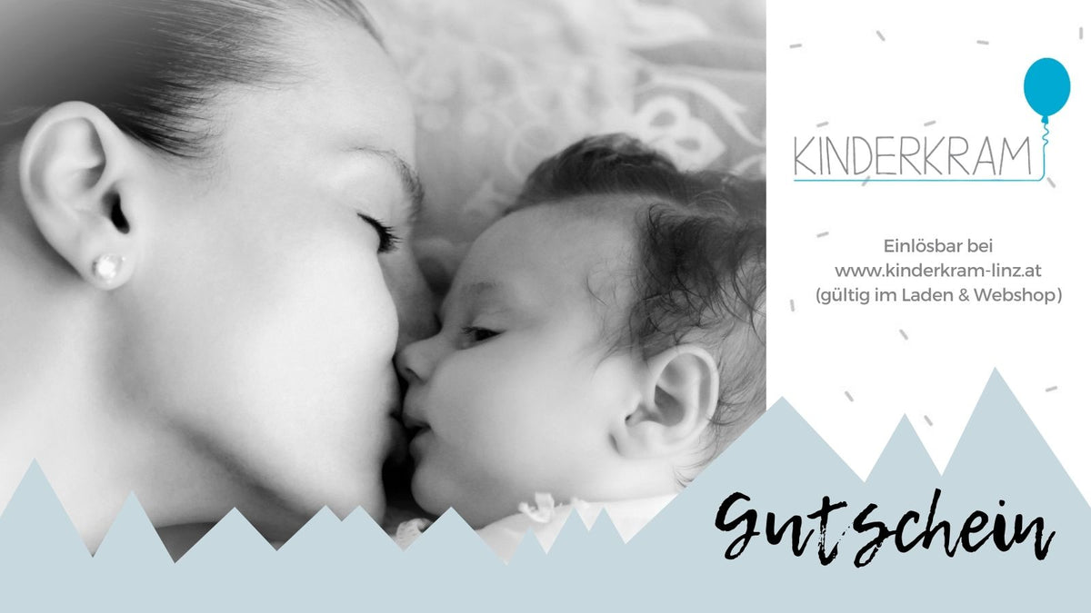 Sie können sich bei so vielen hübschen Dingen nicht entscheiden, was Sie schenken sollen? Dann verschenken Sie doch einfach einen Gutschein. Wir verschicken auf Wunsch auch direkt an den glücklichen Empfänger! Der KINDERKRAM Geschenkgutschein kann in der gewünschten Höhe ausgestellt und bequem downgeloadet werden. Sofort lieferbar - wird digital übermittelt. Wir übermitteln dir den Gutschein mit einem Geschenk-Code zum Ausdrucken