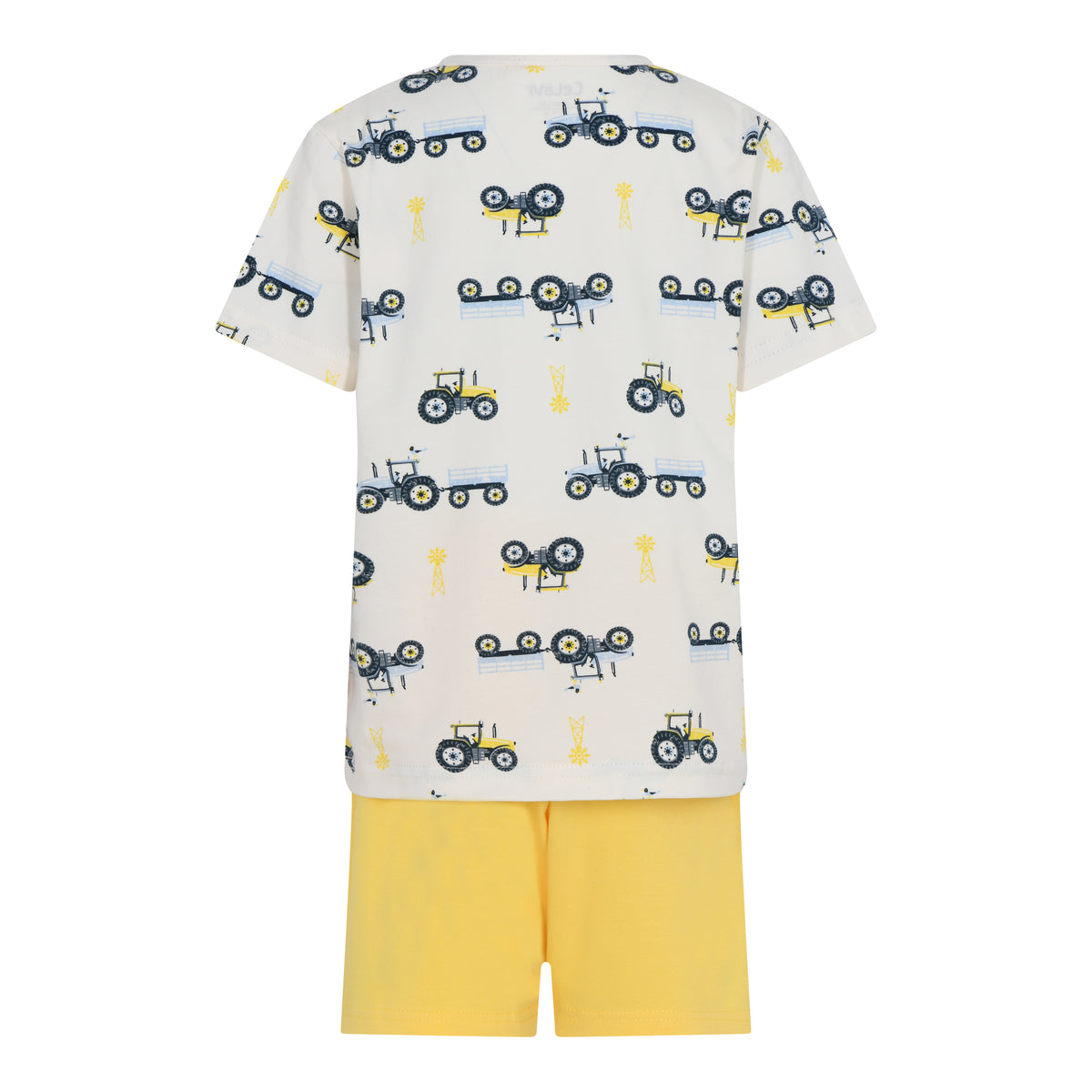 Cooler Sommer-Pyjama mit Traktoren! Weicher Schlafanzug für ein angenehmes Tragegefühl, Einfaches An- und Ausziehen, auch über die Windel dank elastischem Material  Material: 95% Baumwolle, 5% Elasthan  Pflege: 40 Grad, schontrocknen